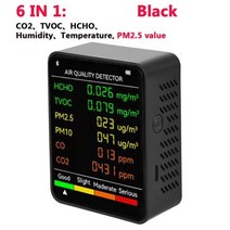 다기능 5in 1/6 in 1 CO2 미터 디지털 온도 습도 측정기 이산화탄소 TVOC HCHO 감지기 대기 질 모니터, CHINA, Type2 6 in 1 Black