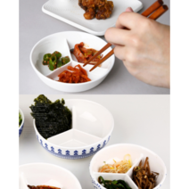 원형 3절 3칸 도자기 뚜껑 나눔 찬기 찬통 접시, 하루노하나 세칸찬기 대 에스닉