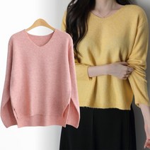 제니트 여성 기본핏 브이넥 여리 언발 트임 니트 니트티 무힙브이언발