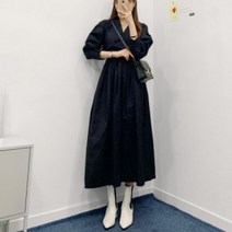헤라 페미닌 우아 고급 브이 랩 셔츠 롱 원피스