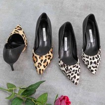 여성 수제화 소가죽 레오파드 구두 미들힐