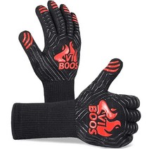 VIBOOS BBQ 그릴 장갑 800°C(172°F) 요리 베이킹 및 훈연기용 익스트림 내열성 실리콘 단열 오븐 33cm(13인치) 길이의 미끄럼 방지 냄비 홀더 1쌍(블랙 &, Black Red