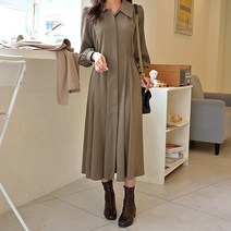 데일리앤 모즐린 여성 플레어 카라 롱 셔츠 원피스
