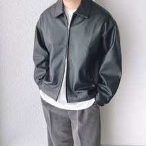 코튼 미니멀 비건 오버핏 지퍼 투웨이 레더 자켓