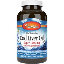 미국직구 칼슨 - 대구오일 보석 슈퍼 1000mg 250mg 오메가-3s + 비타민 A&D3 야생 포획 노르웨이 북극 대구오일 가능 출처 북유럽 생선 오일 캡슐 250 소프트젤, 상세참조, 수량