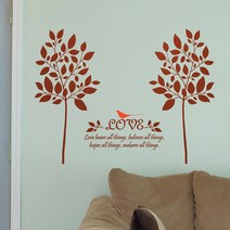 벽지포인트 중학생방인테리어 카페시트지 카페셀프인테리어 S452 잎나무(나무2그루) (반제품A), 딥블루（나무）＋레드（새）