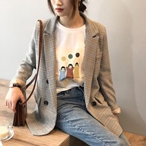 티티웍스 여자 클래식 싱글 정장 캐주얼 체크 무늬 자켓 아우터 마이 블레이저 상의 재킷