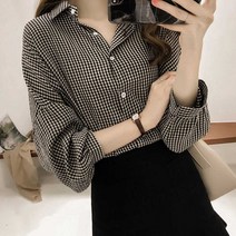 나미나라 여자 복스타일링 대학생 남방 카라 블라우스 무늬 빈티지 간절기 4WAEEE73