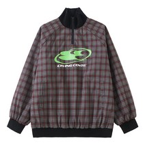 CryingCenter 크라잉센터 집업아노락 레트로 체크 무늬 터틀넥 코튼 풀오버 스웨트 셔츠 재킷