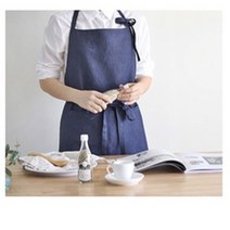 강남콩 롱 앞치마 원피스 면 가정 원예 카페 공예 공방 앞주머니 어깨끈 목걸이형 뒷트임, 1개, 그레이