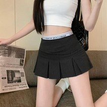 탑보그 스트라이프 레터링 허리밴딩 플리츠 테니스 주름스커트