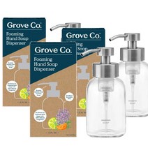 그로브 핸드워시 손세정제 리유저블 글래스 폼 핸드솝 디스펜서 스퀘어 베이스 354ml GROVE CO. Reusable Glass Foaming Hand Soap Dispenser, 3개