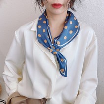 포텐만발 여성 실크 스카프 고리형 쁘띠 사계절용 타이 가방코디 도트무늬