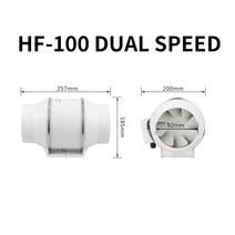 덕트팬 강력한 무소음 덕트 팬 주방 및 욕실 배기 대각선 흐름 브러시리스 모터, 01 HF-100 Dual Speed