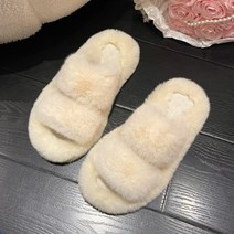 가을 겨울 플러시 슬라이드 신발 여성용 패션 오렌지 슬리퍼 여자 야외 퍼 플랫 캔디 컬러