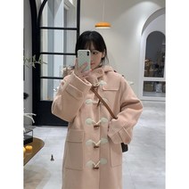 여자 연핑크 더플코트 우먼 후드 떡볶이코트 겨울 아우터, 사이즈