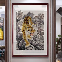 아트미니 맹호하산 맹호도 호랑이 백두산 한국 소나무 정자 대형 보석십자수, A2434, 40x60cm