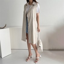 아이우먼 빅사이즈 204 린넨버튼카라롱베스트 DBNG738