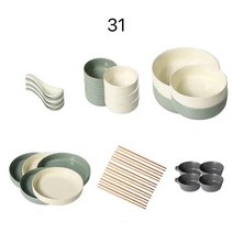 식기세트 식기 북유럽 식기 세트 풀패밀리 그릇 세트 심플, 31피스 세트, 혼색