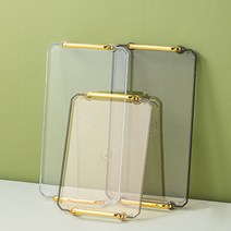 투명 아크릴 사각 트레이 손잡이 쟁반 홈카페 인테리어소품, 그린