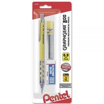 Pentel Graph Gear 800 제도 연필 0.9mm 노란색 배럴 연필심 및 소형 블록 지우개 포함 (PG809LZBP), 1 Pencil Lead and Eraser