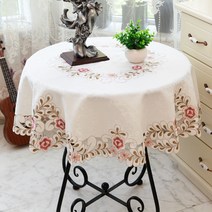 지엘 식탁보 화이트 패브릭 참신한 레이스 작은원형탁자 원형 테이블보 티테이블보 화상방지 심플 모던 가정용, T05-망사-518스타일, C02-150원형(105이하 테이블용)