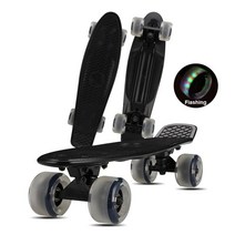 페니크루져보드27인치 페니보드 571513cm 어린이 스케이트 물고기 미니 크루저 싱글 록 스케이트 스쿠터 롱 스케이트 레트로 어린이, 검은색 플래시 휠