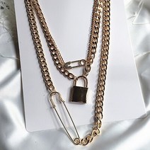 옷핀목걸이 목걸이 골드 청키 체인 더블 레이어 안전 핀 잠금 키 목걸이 겨울 한국 패션 미니멀리스트 파티 힙합 쥬얼리