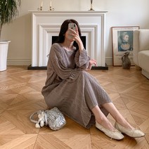 퍼니걸스 6824 라운드 플리츠 주름 소매 셔링 긴팔 롱 원피스 여성의류