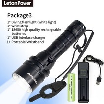 스쿠버랜턴 전문 다이빙 라이트 IPX8 방수 수중 LED 손전등 슈퍼 밝기 전술 스쿠버 다이빙 1500LM, 4.L18 BT BC W