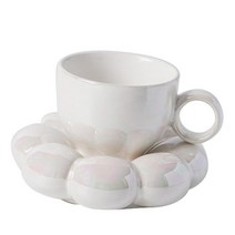 도자기 커피 컵과 손잡이가 달린 접시 홈 오피스 선물 식기 카푸치노 라떼 논슬립 부드러운 림 주스 물 음료, 세라믹, 진주 색상