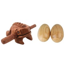 1 Pcs Carved Croaking Wood Percussion Musical Sound Frog Tone Block Toy amp 2 Instruments Wooden Egg, [01] 은