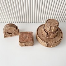 라탄 티코스터 홀더 세트 우드컵받침 홈카페소품, 원형 20cm