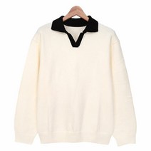 스콰즈 니트 SRE027 4COLOR 남여공용 오픈카라 긴팔 티셔츠 시밀러룩