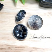 비즈라이프 21mm원형 보석단추2개, 1봉, 백금도금 블랙다이야