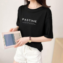 [오늘발송] 스타일아유 여성용 여름 반팔티 Pastime 프린트 쫀쫀 라운드 반팔 티셔츠[AYG6TS364A]