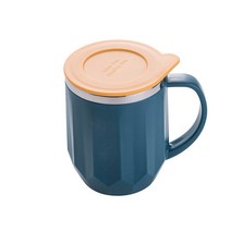 머그잔 304 스테인레스 스틸 절연 컵 사무실 커피 컵 홈 남성과 여성 워터 컵 뚜껑 우유 아침 컵 머그잔 손잡이, 파란색, 400ml