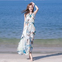 여성 해변 비치 드레스 원피스 홀리데이 여행 새로운 하이난 태국 스커트 쉬폰 꽃 롱