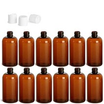 226.8g(8온스) 보스턴 라운드 병 PET 플라스틱 빈 리필 가능한 BPA 프리 화이트 프레스 다운 디스크 캡 포함 (12팩) (화이트), Amber