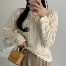 순이들 여성 봄 가을 보들보들 라운드 꽈배기 니트