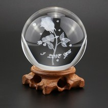 크리스마스 워터볼 명확한 3D 레이저 새겨진 K9 수정 같은 유리 공 80mm 민들레 관람차 크리스마스 트리 사, 03 I Love You Rose B