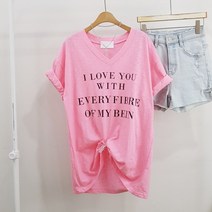 상상그이상 여성용 국내제작 위드와펜 브이넥 반팔 티셔츠 시원한 슬라브원단 루즈핏 레터링 데일리로 가볍게 입기 좋은 사계절용 이너 티셔츠