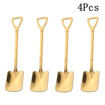 4PCS 삽 스푼 포크 삽 커피 스푼 차 스푼 삽 핸들 디저트 스푼 아이스크림 스푼 삽 모양 포크 과일 포크, 4Pcs 골드 B, 하나