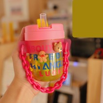 빨대컵 여자 빨대컵 휴대용 플라스틱 물컵 미니 커피잔 여름, 일광 노란색, 300ml
