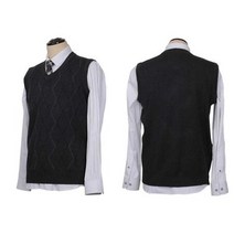 40대 남자 직장인 패턴 그레이 니트조끼 크리스마스룩