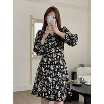 레이어드 미디 하객룩 카라 프렌치 간절기 봄신상 바캉스룩 신혼 허리밴딩 플라워 쉬폰 원피스