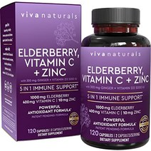 Viva Naturals Sambucus 엘더베리맛 비타민c 아연 비타민D3 5000IU 진저 120정 항산화제 면역성강화 2달정량 미국 직배송 헬스보충제 근손실방지 근지구력 향상, 고유 수량개