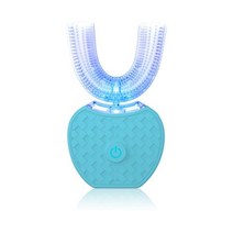 전동칫솔 360 도 자동 음파 전동 칫솔 u형 4 가지 모드 브러시 USB 충전 치아 미백 블루 라이트, [02] blue no box