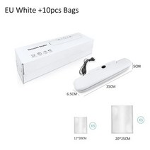 가정용 진공 포장기 실링기 음식 간편한 진공포장 씰링기 밀봉기, White 10pcs Bags+EU 플러그+220V