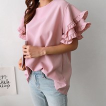 이중프릴소매 뒷트임 반팔 블라우스티셔츠 YY